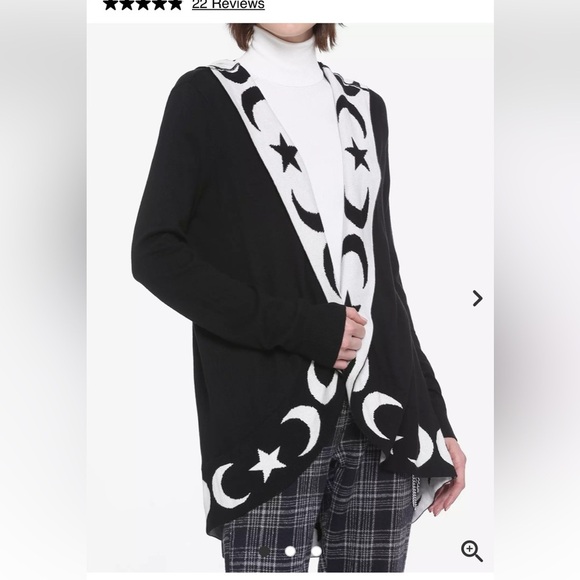 Hot Topic Sweaters - Hot topic celestial black white stars moon hooded open cardigan small cotton mix